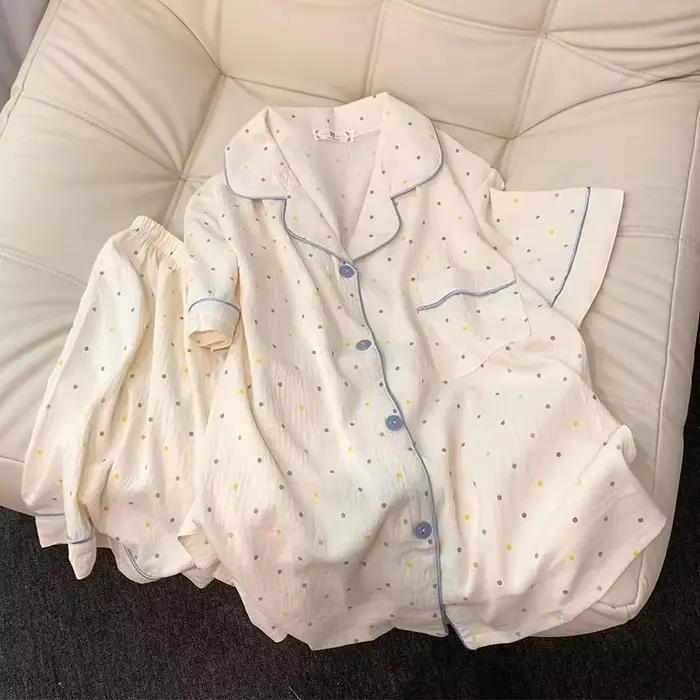 Ensemble pyjama en coton imprimé à pois pour femmes