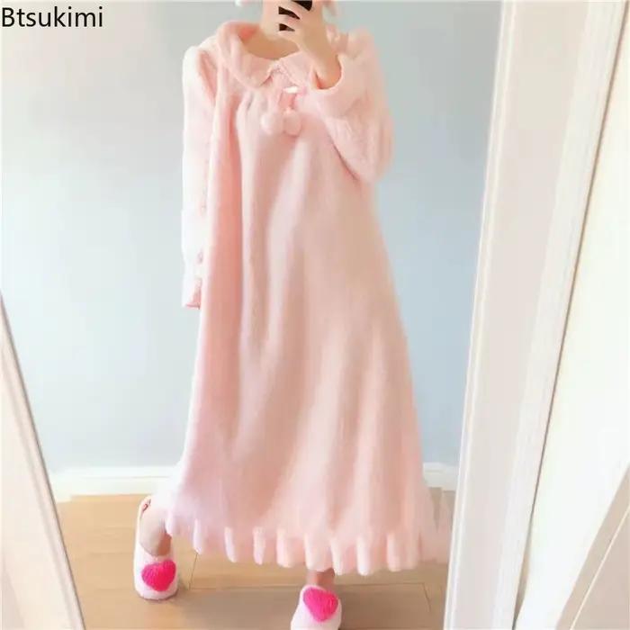 Chemise de nuit en flanelle épaisse pour femmes