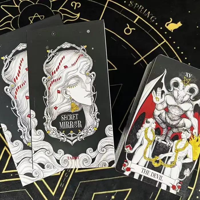 Tarot miroir secret Tarot d'art féminin dans un symbolisme riche avec monochrome avec guide Version anglaise jeu de société de fête 12*7 cm