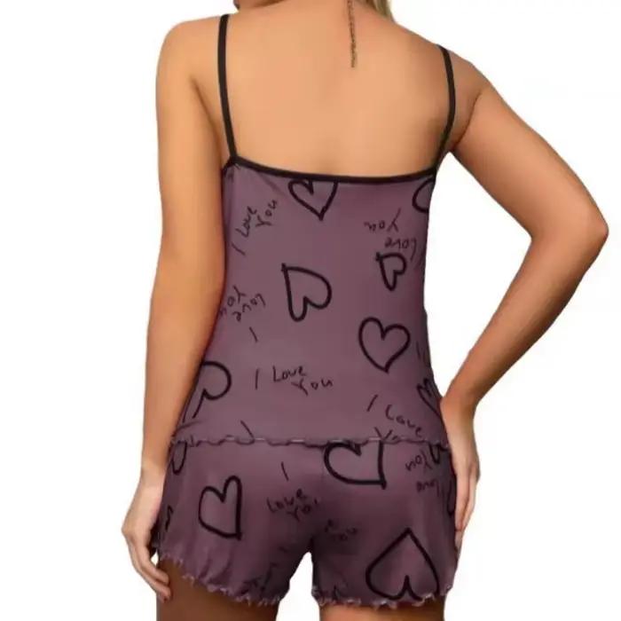 Ensemble pyjama imprimé en forme de cœur pour femmes