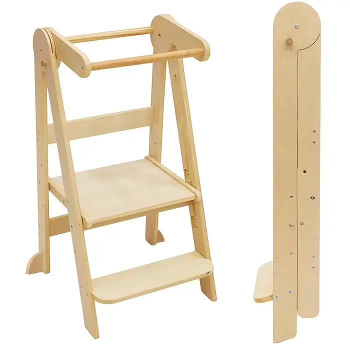 Tour pour tout-petits Tour d'apprentissage Montessori réglable 3 en 1 |   Escabeau pliable pour cuisine |   Bois naturel (1-6 ans)