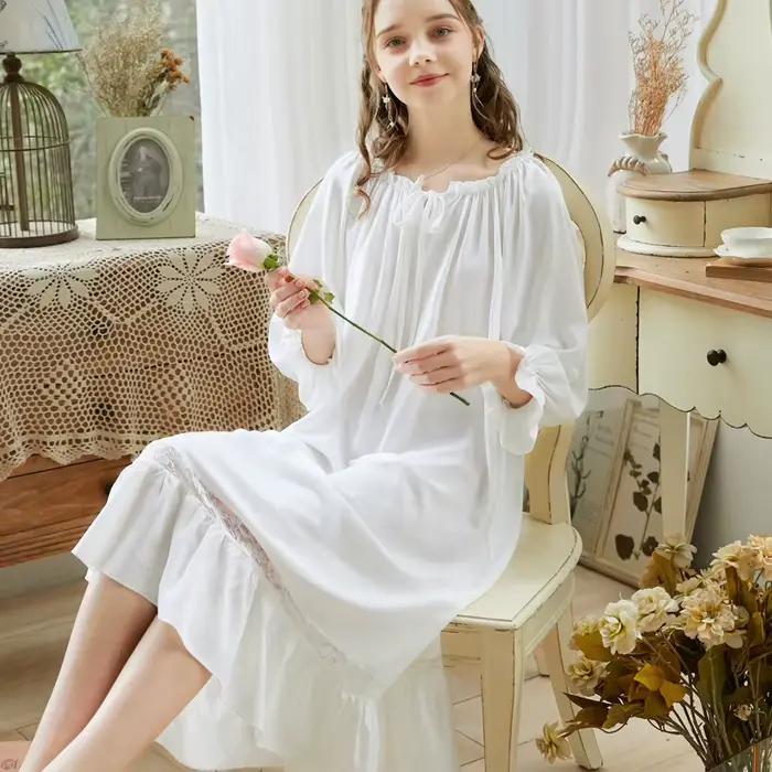 Chemise de nuit à manches longues pour femmes, tenue de printemps et d'automne, douce, ample, vêtements de maison, en coton, vêtements de nuit féminins