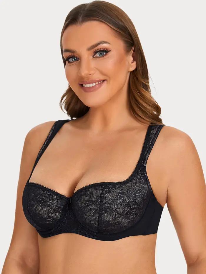 Soutien-gorge balconnet à armatures en dentelle florale, légèrement rembourré