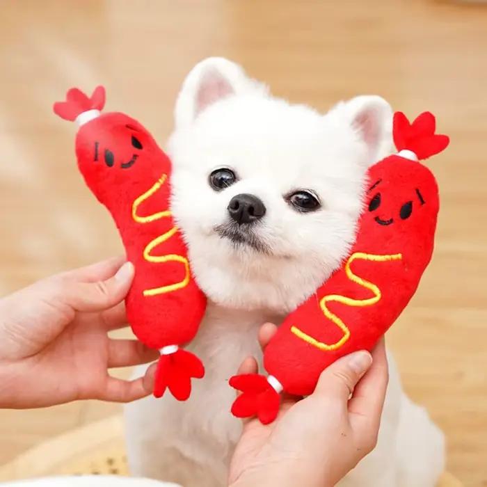 Jouet en peluche sonore pour chien, jouet à mâcher pour chien chaud, meulage des dents, jouet en peluche grinçant pour chiot, jouet à mâcher interactif résistant aux morsures ﻿