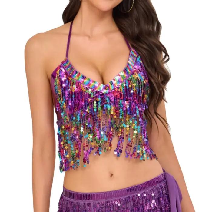 Soutien-gorge à franges et paillettes pour femmes
