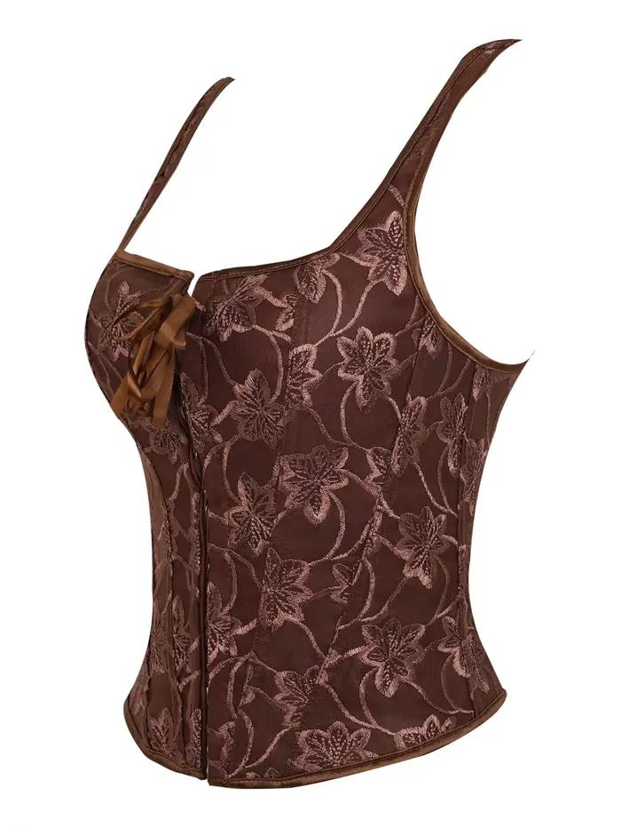 Corset marron caramel avec broderie florale