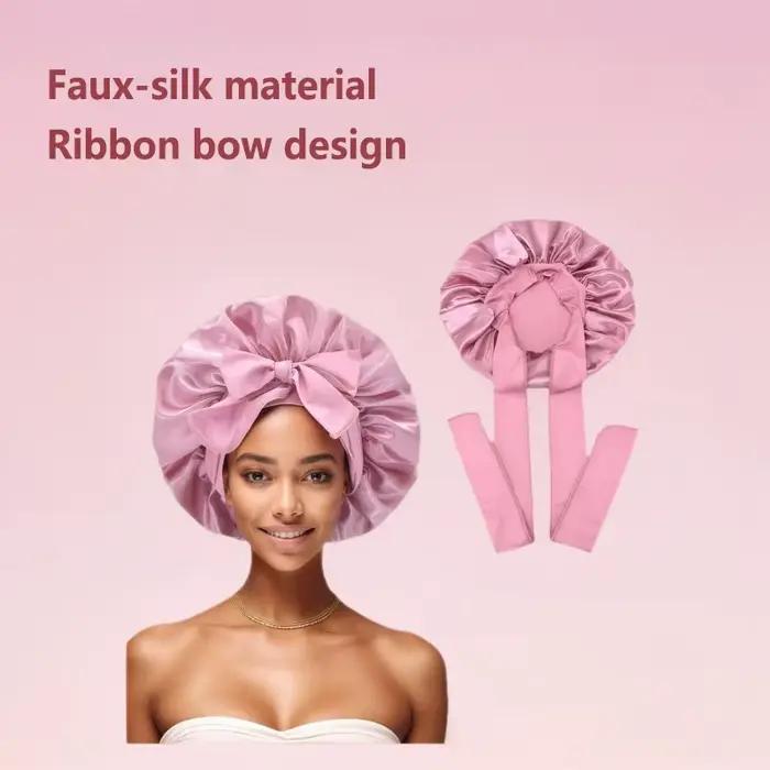 Bonnet de nuit en satin de soie pour femmes, bonnet de sommeil à large bord avec bande élastique, couleur unie, anti-frisottis