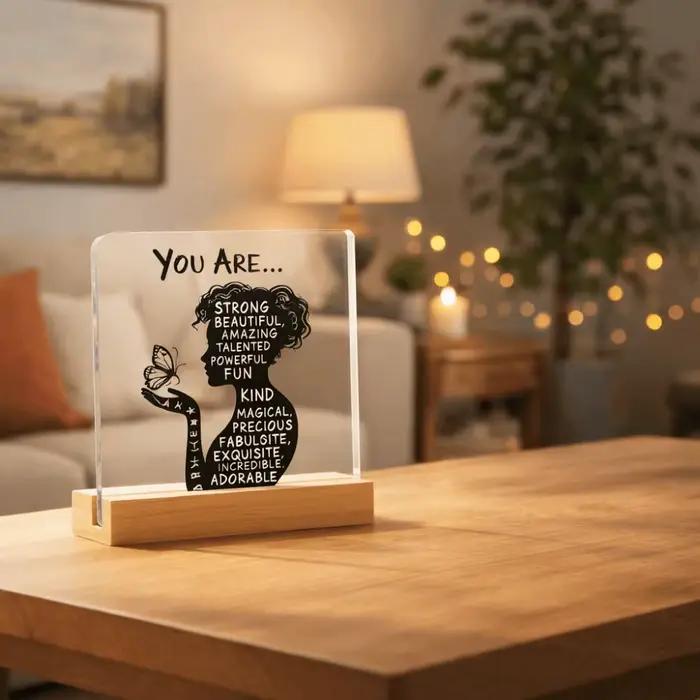 Cadeaux pour la fête des mères, artisanat, design 2D, plaque inspirante, acrylique transparent, décoration de bureau, ornements, cadeaux pour maman, décoration de bureau