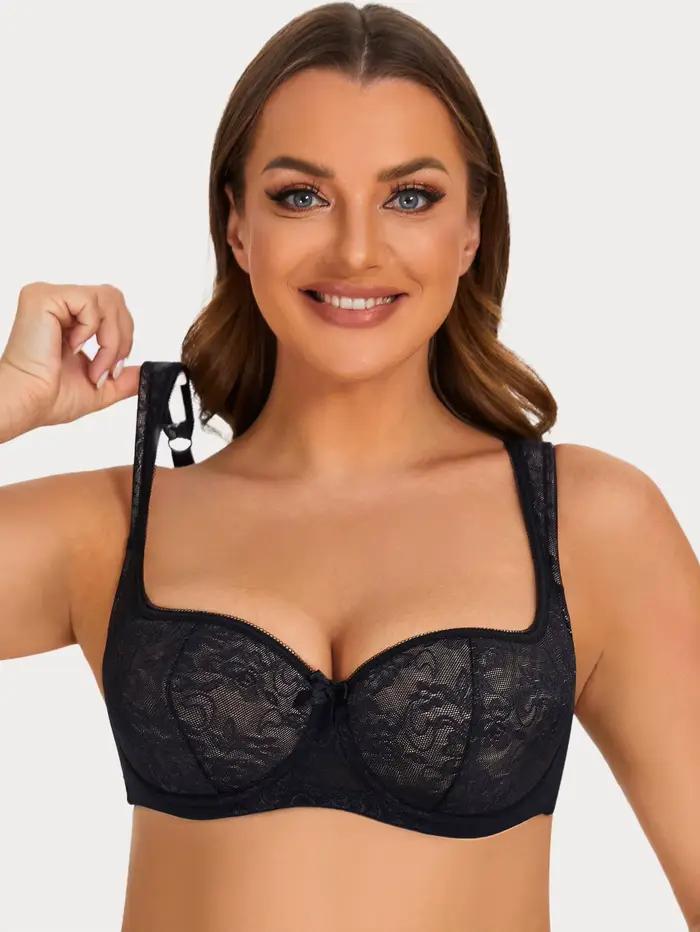 Soutien-gorge balconnet à armatures en dentelle florale, légèrement rembourré