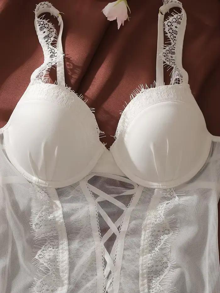 Ensemble de lingerie féminine blanc : Bustier corset sexy