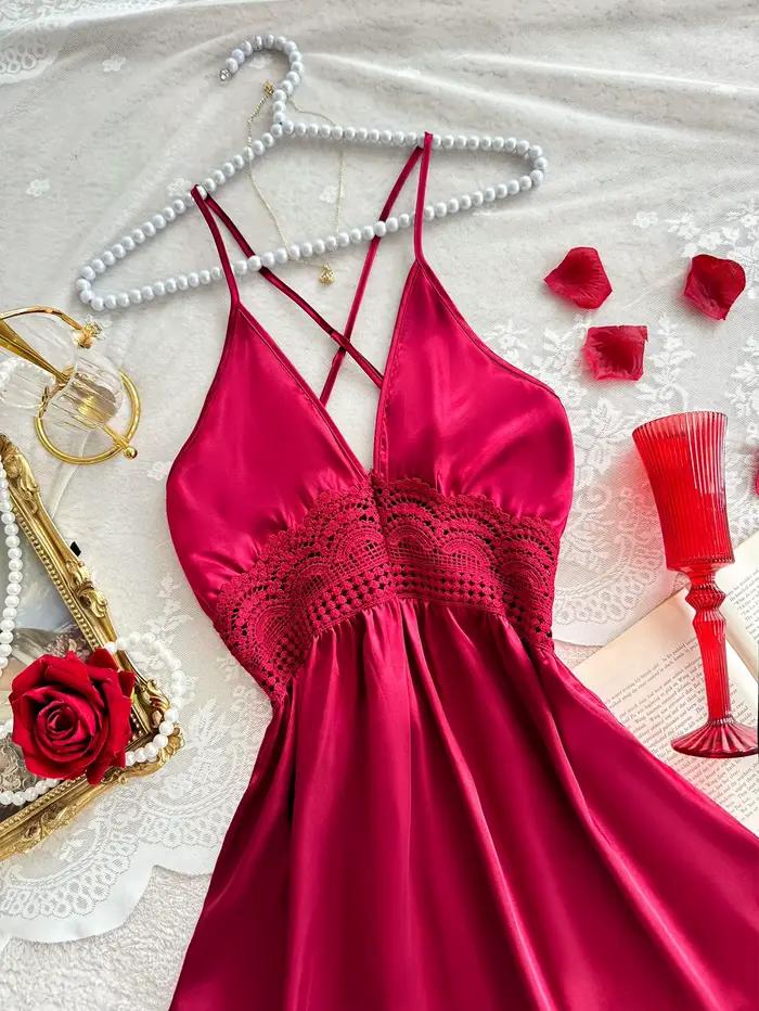 Chemise de nuit sexy à dos croisé pour femme