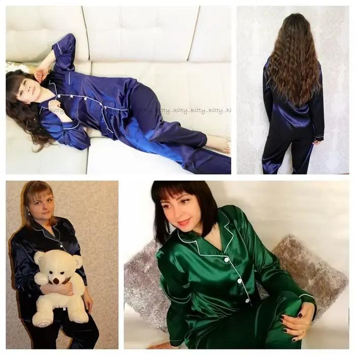 Injhomewear-Pyjama en satin à manches longues pour femmes