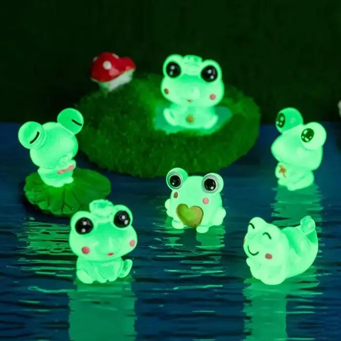 Figurines décoratives lumineuses pour jardin féerique, 6 pièces/ensemble, figurines de grenouilles miniatures, brillent la nuit, décoration pour la maison