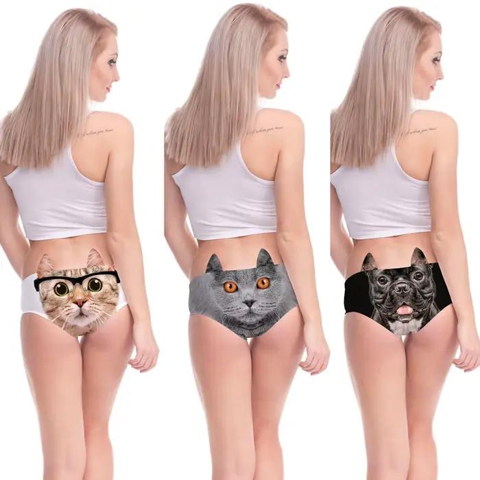 Culotte à motif d'animaux mignons pour femmes, impression 3D, over, chat, culotte mignonne, taureau, chien, guépard avec oreilles, taille relevée et hanche, culotte sexy