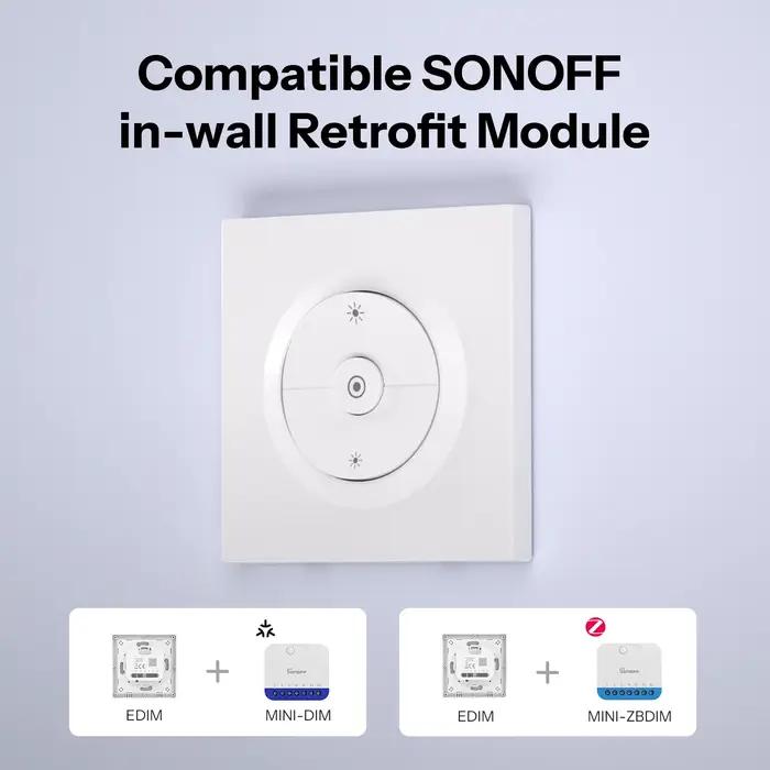 Boîtier de variateur de lumière SONOFF EDIM Fusion Series, design ultra-plat en PC, bouton micro-arc, conçu pour SONOFF MINI-DIM/MINI-ZBDIM