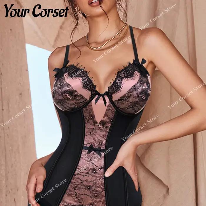 Corset en dentelle victorienne avec nœud papillon et jarretelles