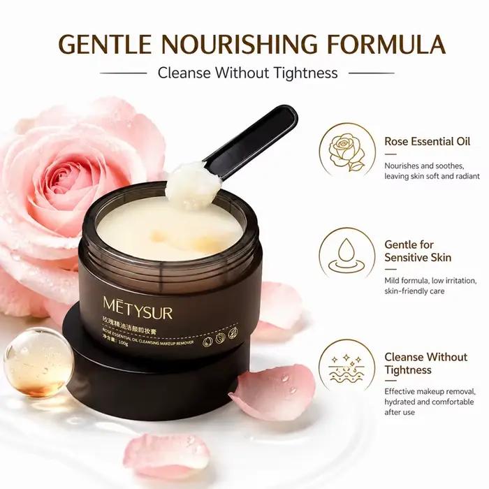 Baume démaquillant visage 100g à l'huile de rose, fond rapidement en 10 secondes, démaquille le maquillage waterproof, nettoyant doux et en profondeur pour tous types de peau
