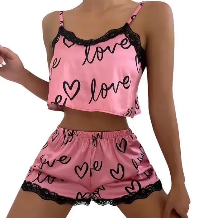 Pyjama femme short costume Homewear sous-vêtements imprimés Pijama Lingerie Sexy Camisoles réservoirs nuisette vêtements de nuit pour femmes