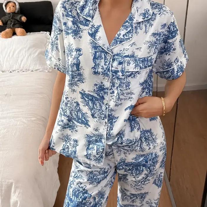 Pyjama pour femme avec revers bleus