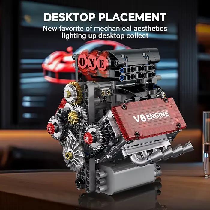 Modèle de simulation de moteur V8 en briques, blocs de construction à entraînement électrique, pièces de voiture techniques, jouets créatifs DIY, cadeaux pour adultes