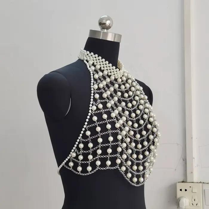 Femmes débardeur mode Festival perle métal fait à la main corps chaîne soutien-gorge vêtements accessoire fêtes tenue 2025 nouveau haut court scintillant