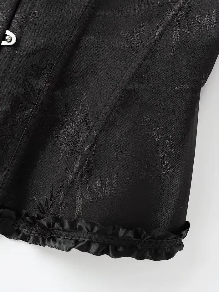 Corset élégant noir en jacquard avec volants