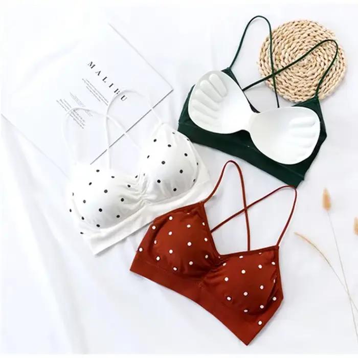 Soutien-gorge Push-Up dos nu à pois pour femme, sous-vêtement de sport, col en V, sans couture, sexy