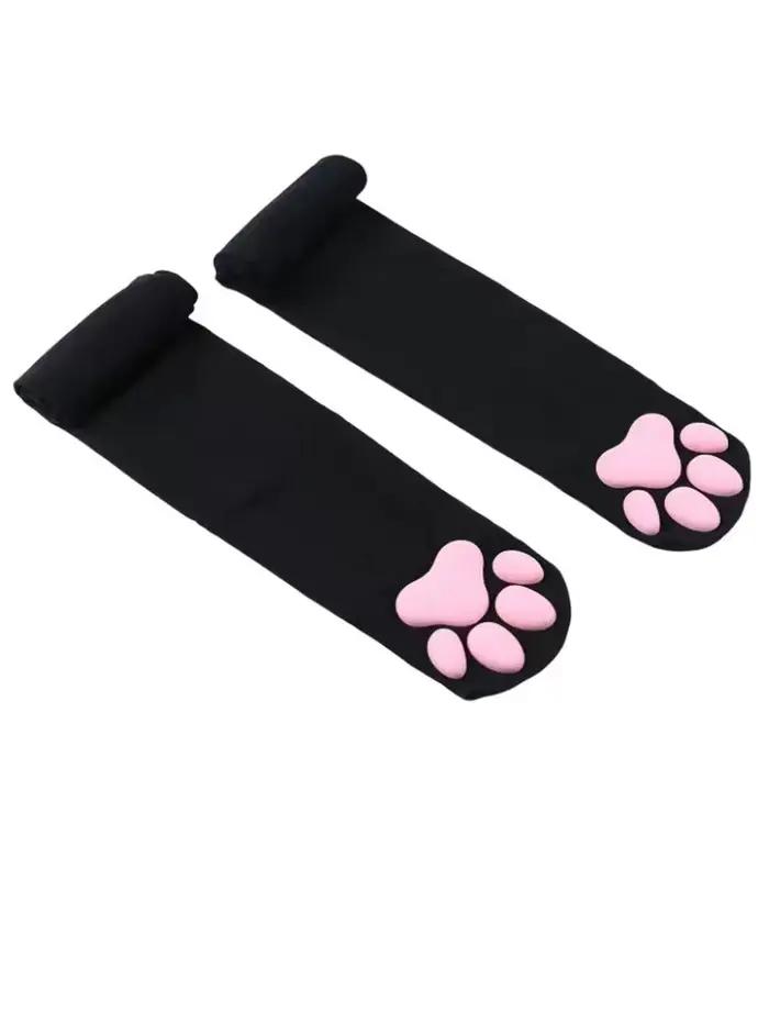 Chaussettes hautes pour femmes, bas Harajuku, sous-vêtements, bas à griffes de chat 3D, chaussettes hautes, bas de compression sexy