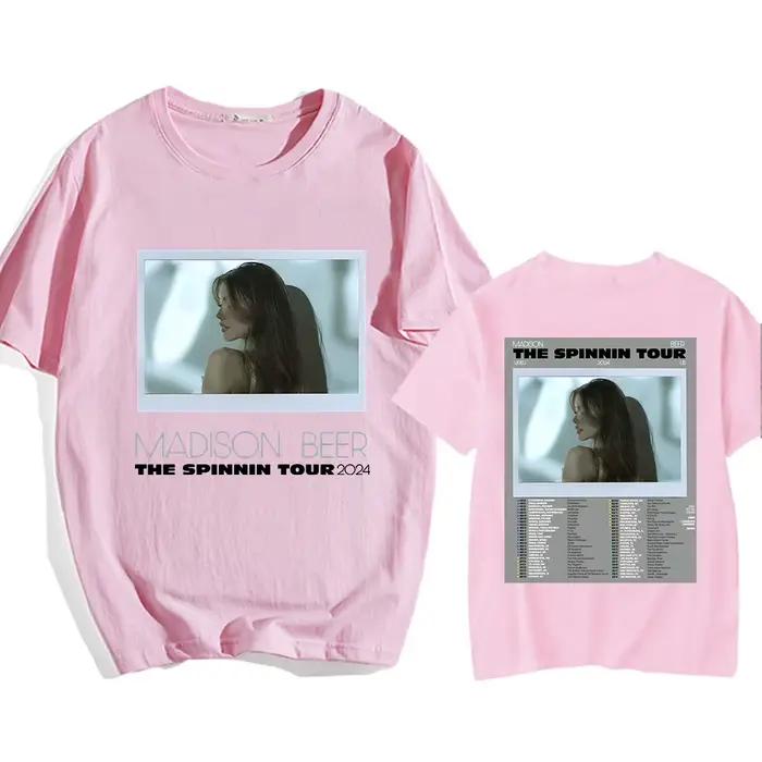 T-shirt manches courtes femme/homme, en coton, avec impression graphique double face, Madison Beer The Spinning Tour 2024