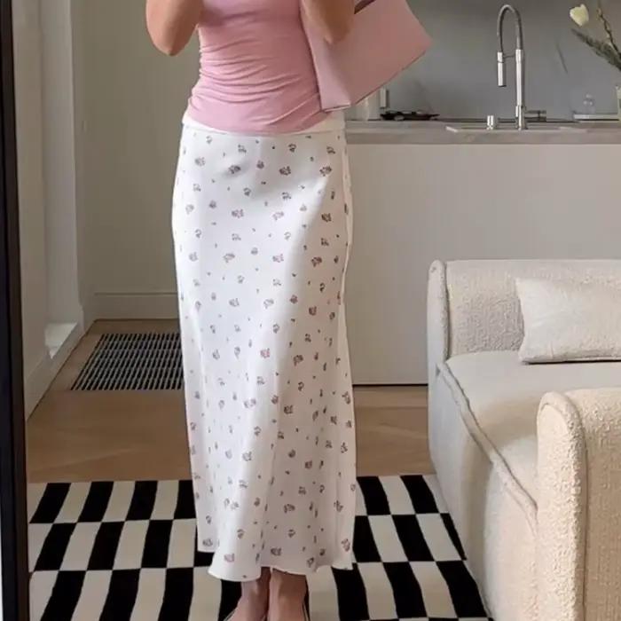 Jupe moulante en Satin imprimé Floral pour femmes, élégante, Y2K, taille haute, Slim, longue, sirène, pour le travail, le bureau, queue de poisson