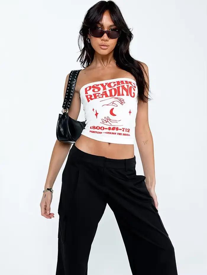 Bustier bustier sans bretelles avec impression de lettres pour femme