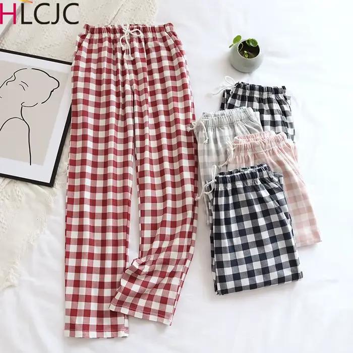 Pantalon de pyjama en coton à carreaux pour femmes et hommes