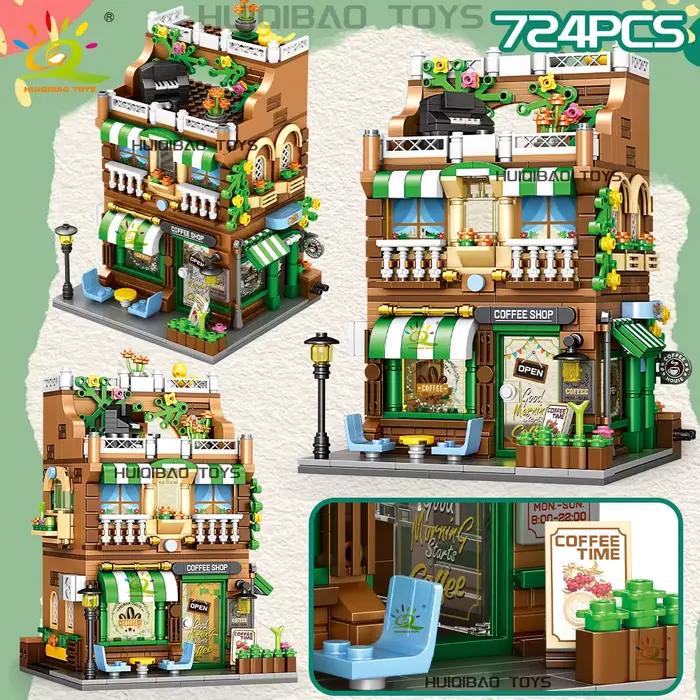 HUIQIBAO City Street View supermarché café Burger Shop hôtel modèle blocs de construction bricolage Architecture briques jouets cadeau adulte