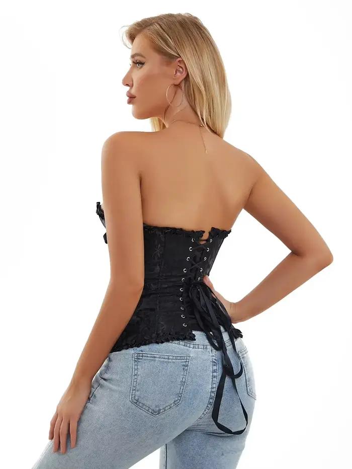 Femmes haut Corset Jacquard surbuste Bustier victorien Sexy à lacets Lingerie florale Korset Vintage gothique Basques Costume