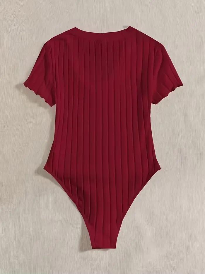 Combinaison en tricot côtelé chic pour femmes |   Haut à col en V et manches courtes |   Différentes couleurs disponibles pour l'été décontracté