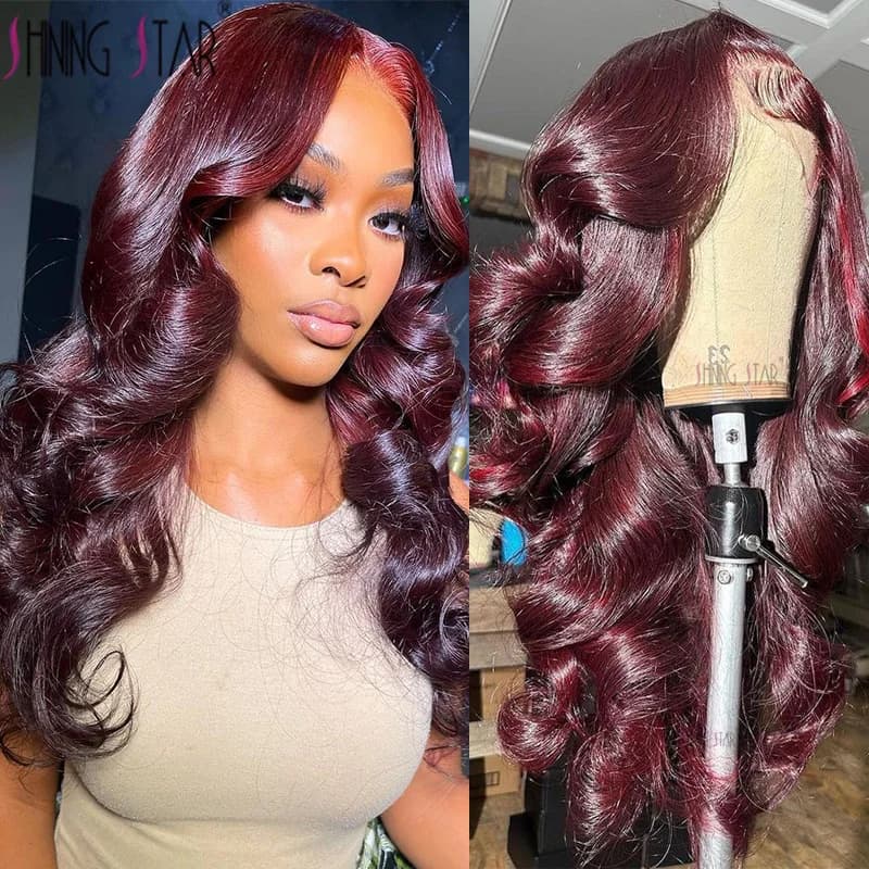 Perruques Lace Front 13x4 couleur bordeaux foncé pour femmes, perruque Lace Front 13x6 en cheveux hu