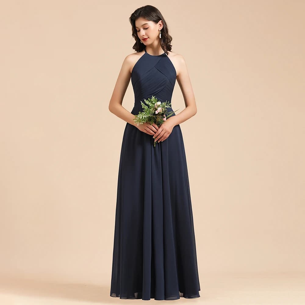 Robes de demoiselle d'honneur personnalisées bleu marine, robe de fiançailles, élégante longue ligne