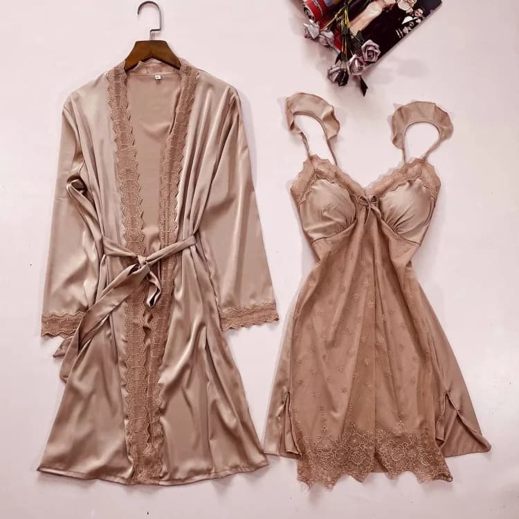 Nuisette et robe en satin trempé pour femmes, ensemble kimono décontracté, vêtements de maison Colle