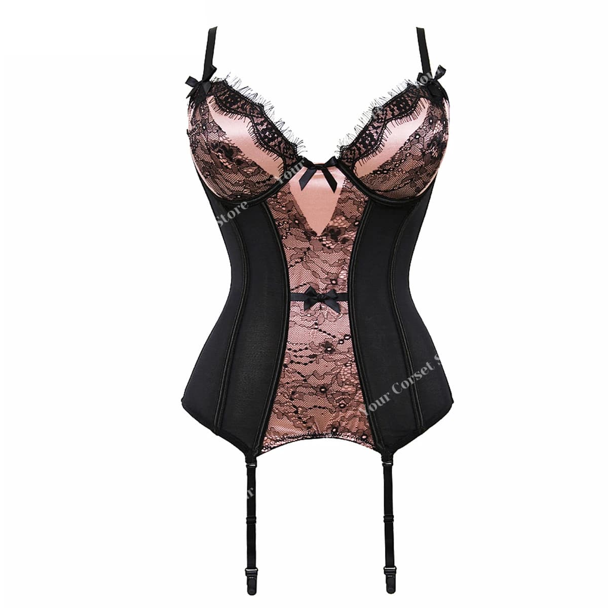 Corset en dentelle victorienne avec nœud papillon et jarretelles, bustier privé, haut sexy, ensemble