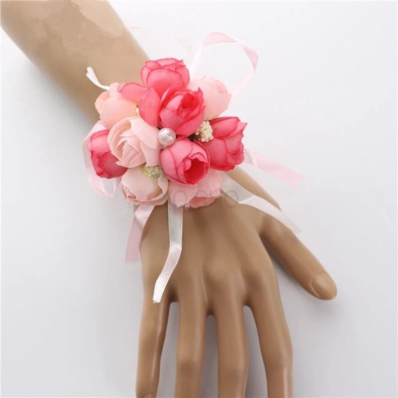 Lovegrace mariage demoiselle d'honneur poignet Corsage Bracelet fleur main et boutonnières soie Rose