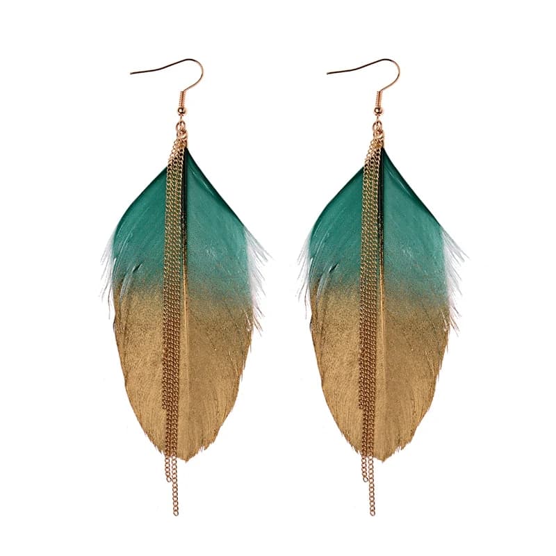 2019 femmes bleu plume boucles d'oreilles longue chaîne boucles d'oreilles grande tribu bohême boucl