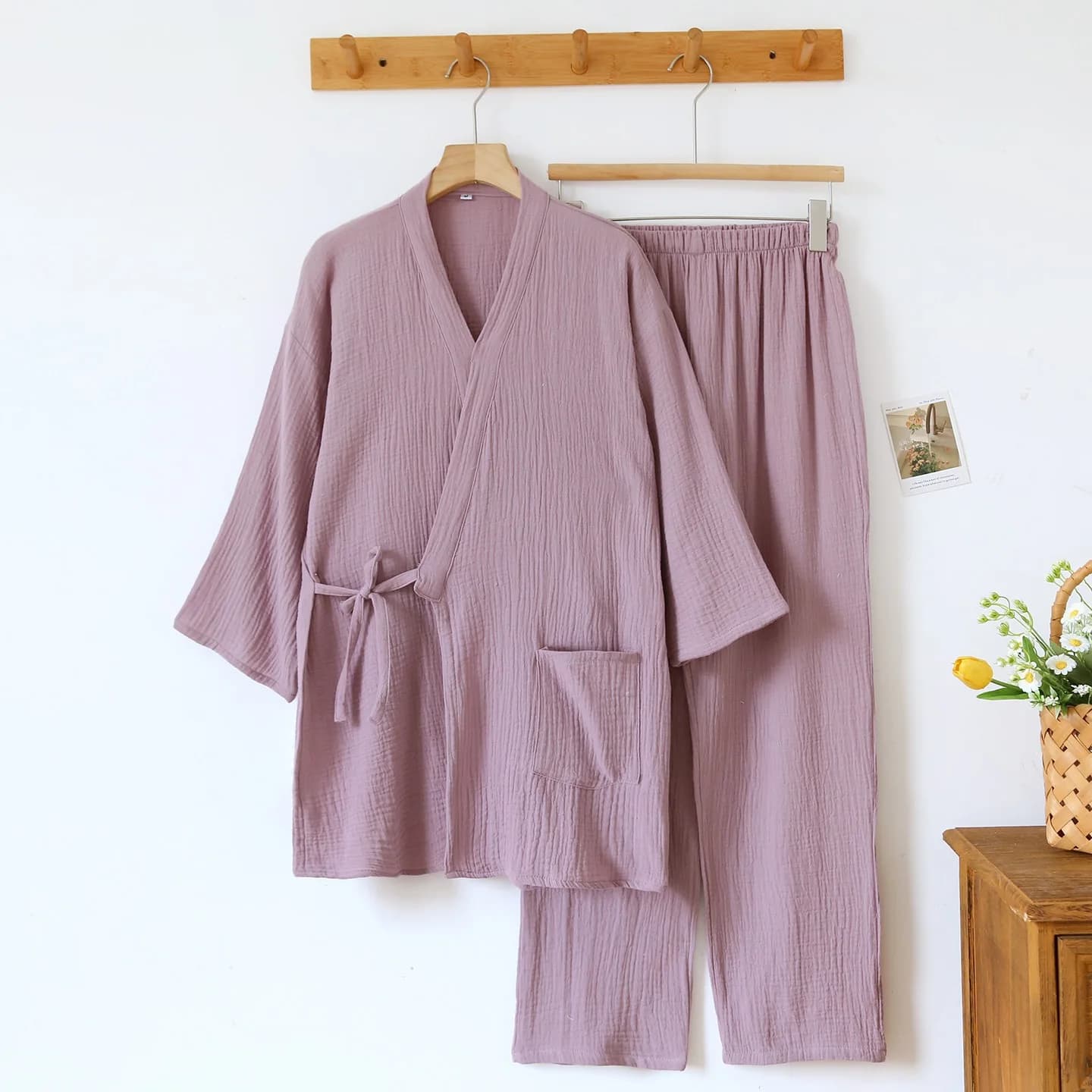 Pyjama de Couple Kimono japonais pour femmes, 100% crêpe de coton, ensemble d'ameublement Simple de 