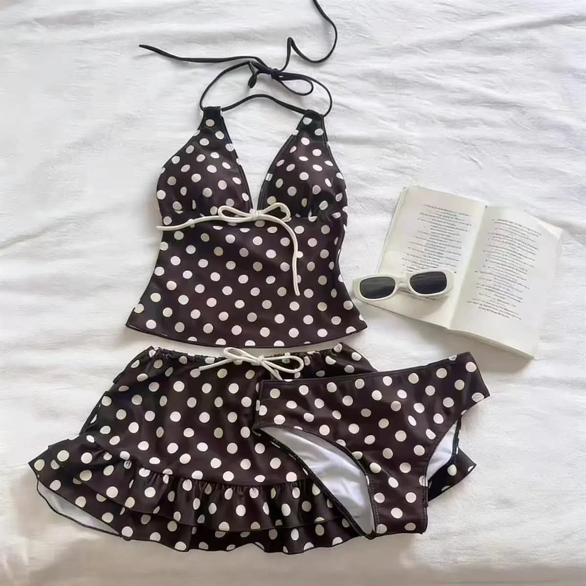 Ensemble de bikini esthétique coréen pour femmes, col en V, à nouer sur les côtés, maillot de bain 2