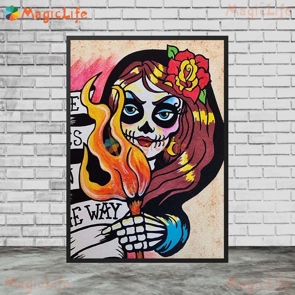 Affiches abstraites du jour des morts du mexique pour fille, images murales pour salon, peinture sur