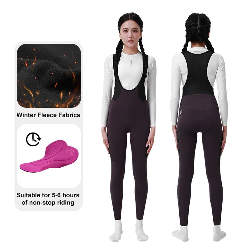 INBIKE hiver femmes thermique polaire bavoirs pantalons de cyclisme taille haute rembourré longs col
