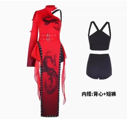 Tenues rouges de style chinois pour femmes, discothèque, bar, DJ, olympiques de scène, séparés euses