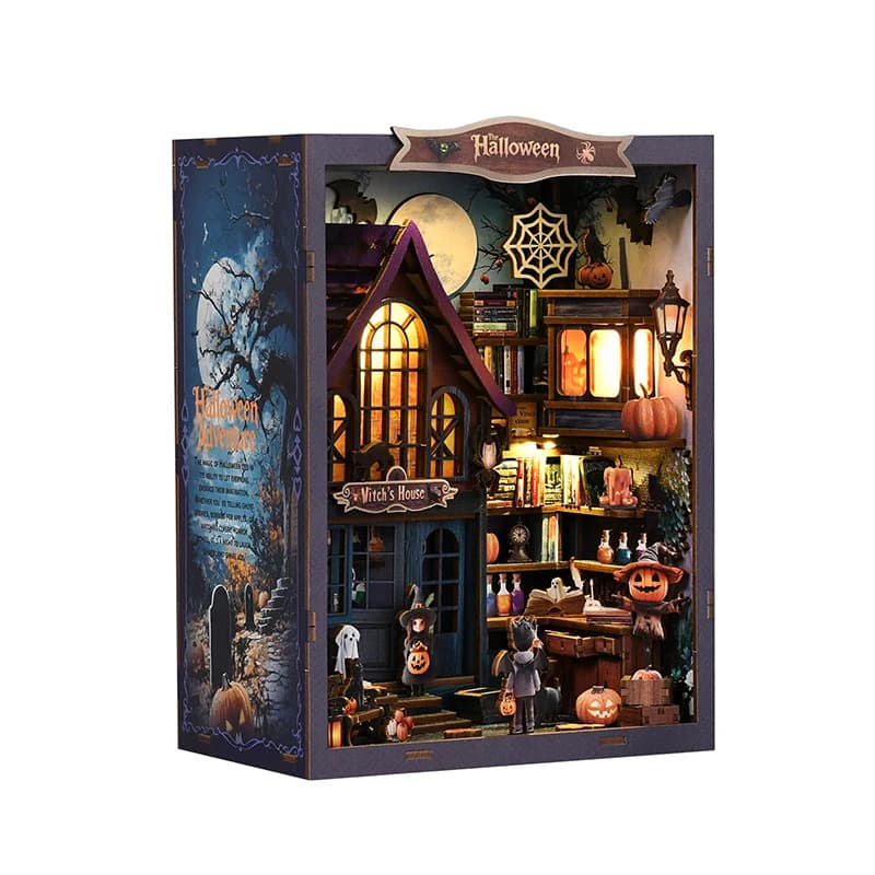 Kit miniature DIY Château Nocturne, Niche à livres en bois Maison de Sorcière d'Halloween, Modèle de