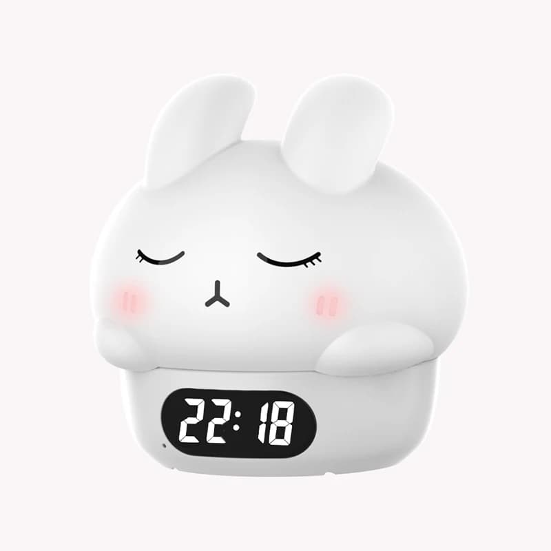 Réveil avec veilleuse lapin mignon, affichage de la température, lampe de nuit Rechargeable à intens