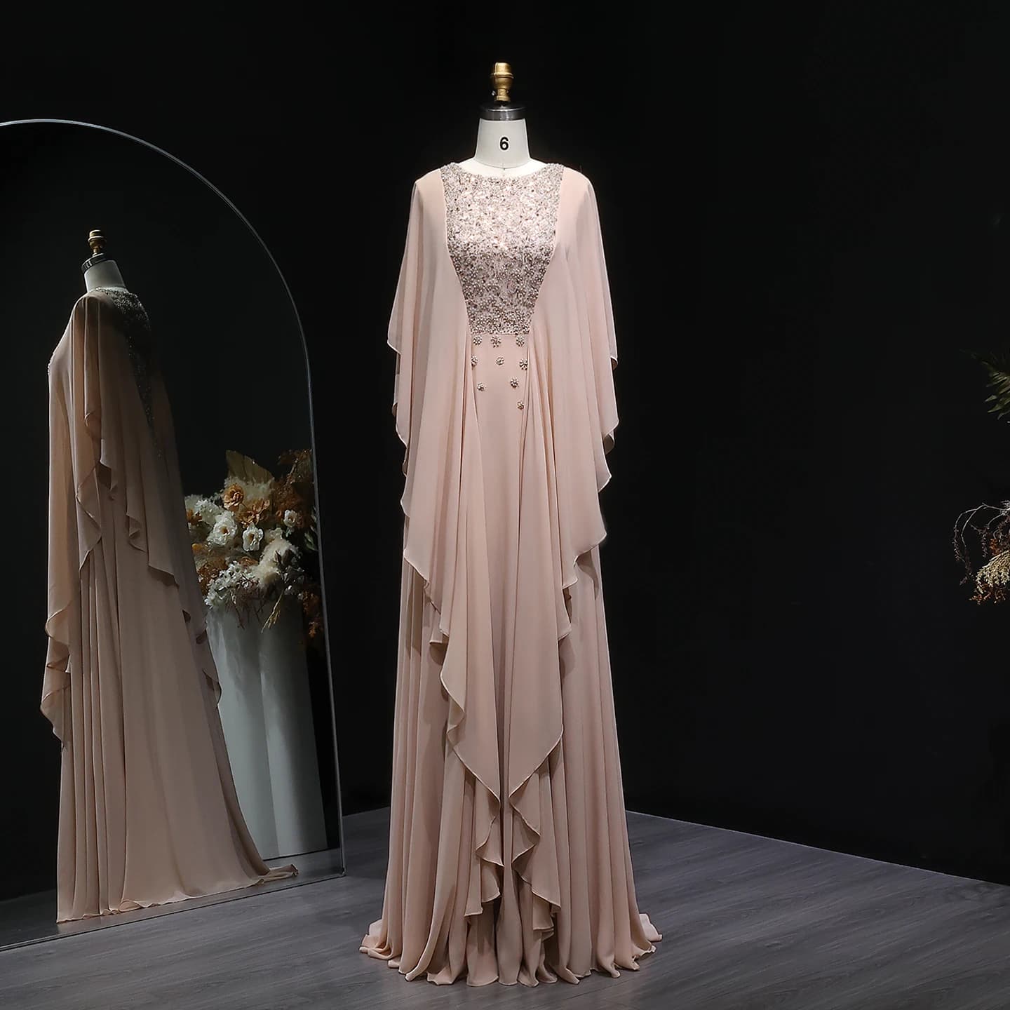 Sharon Said arabe nu rose Abaya caftan robe de soirée longue élégante perlée femmes robes de soirée 