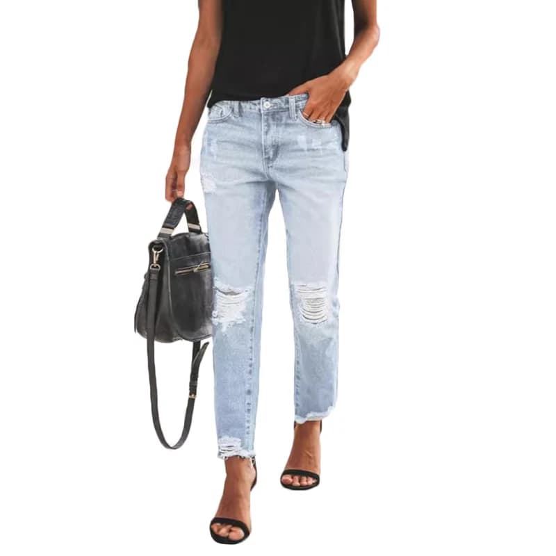 Nouveau jean Slim femme mode pantalon en Denim déchiré décontracté printemps automne bureau dame pan